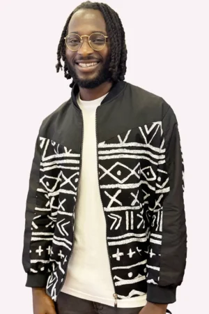 Unisex Multicoloured Ankara Bomber Jacket – Mudcloth-Inspired