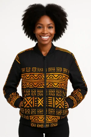 Bold African Print Bomber Jacket Mudcloth