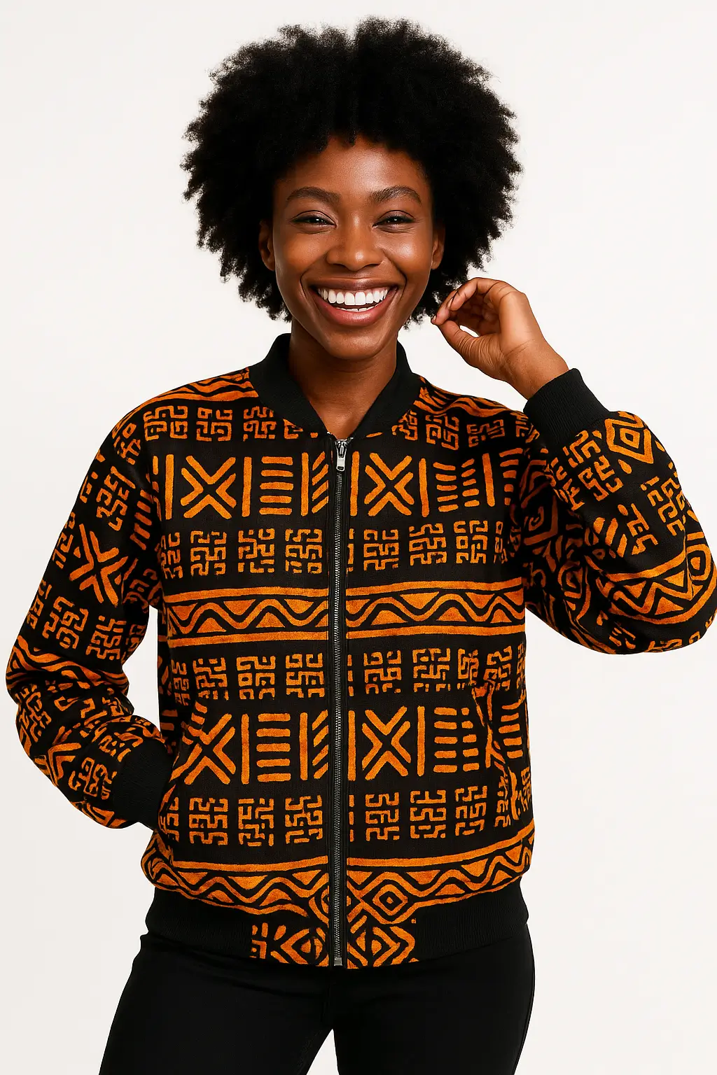 Unisex African Mudcloth Bomber Jacket