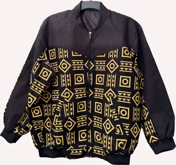 Multicoloured Yellow and Black Unisex Ankara Jacket - Image 2