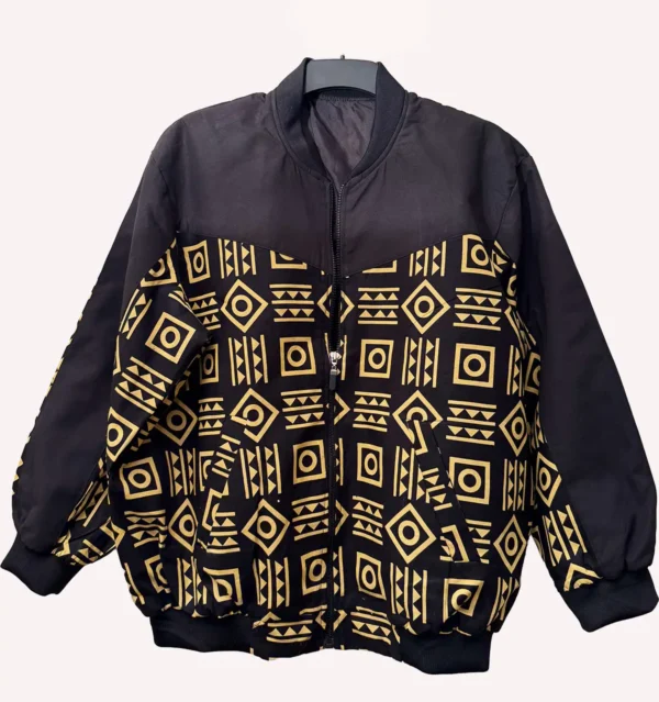 Multicoloured Yellow and Black Unisex Ankara Jacket - Image 3