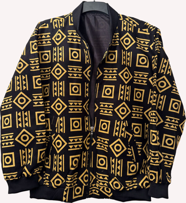 Multicoloured Yellow and Black Unisex Ankara Jacket - Image 3
