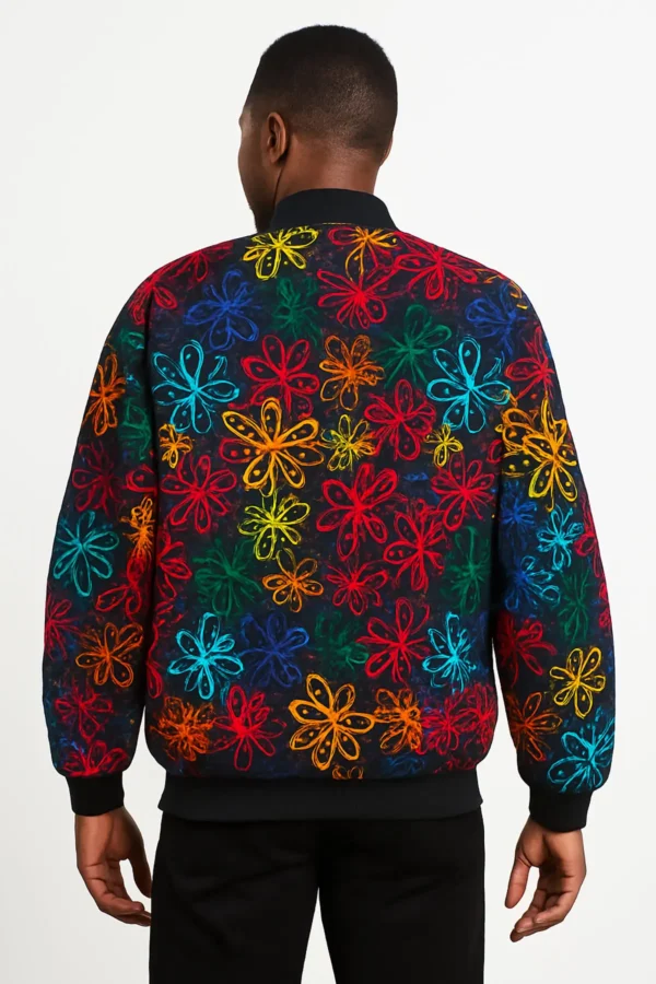 Multicoloured Ankara Floral Print Bomber Jacket - Image 2