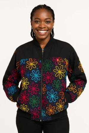 multicoloured ankara jacket lady
