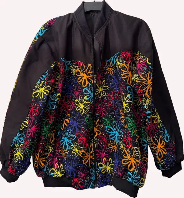 Multicoloured Ankara Floral Print Bomber Jacket - Image 4