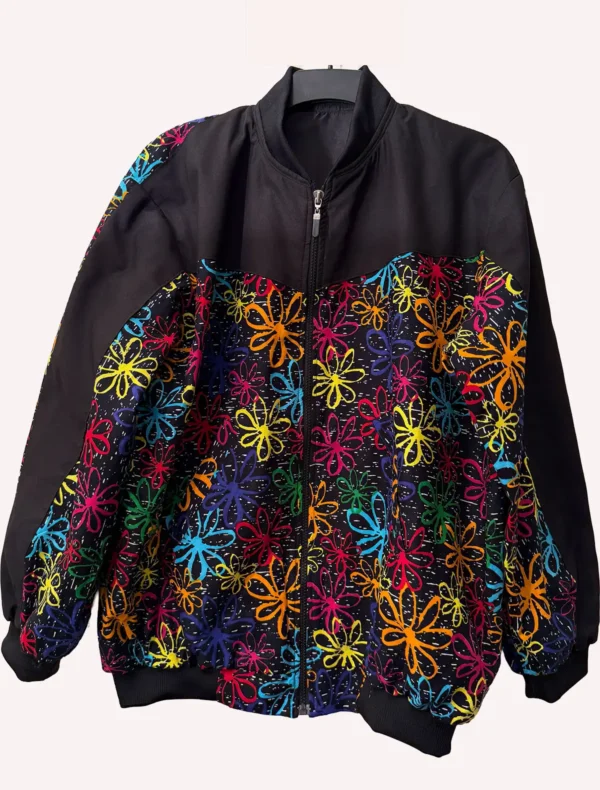 Multicoloured Ankara Floral Print Bomber Jacket - Image 3