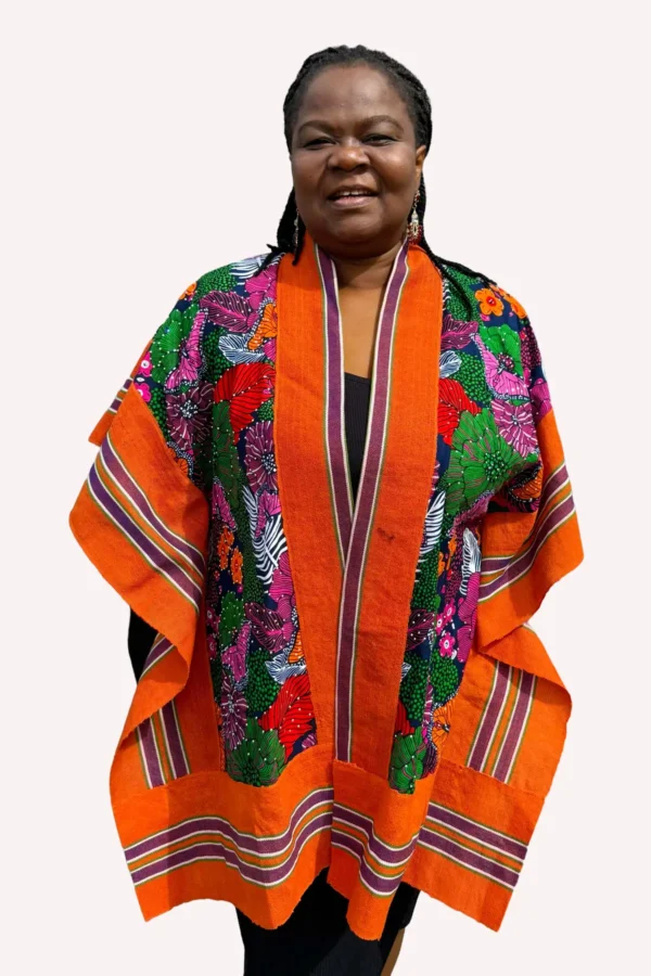 Darraa Orange Aso Oke Kimono